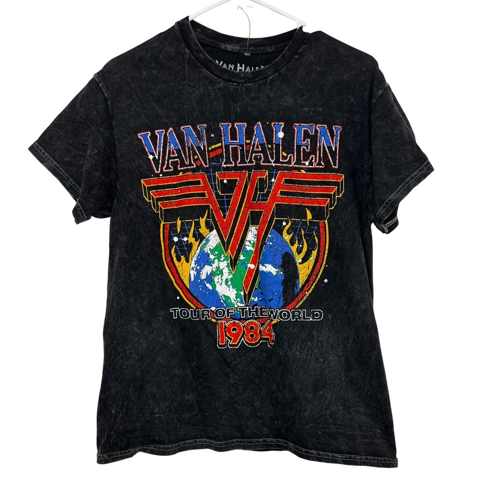 Van Halen 1984 Tour of the World Graphic T-Shirt Black Acid Wash Medium NWOT